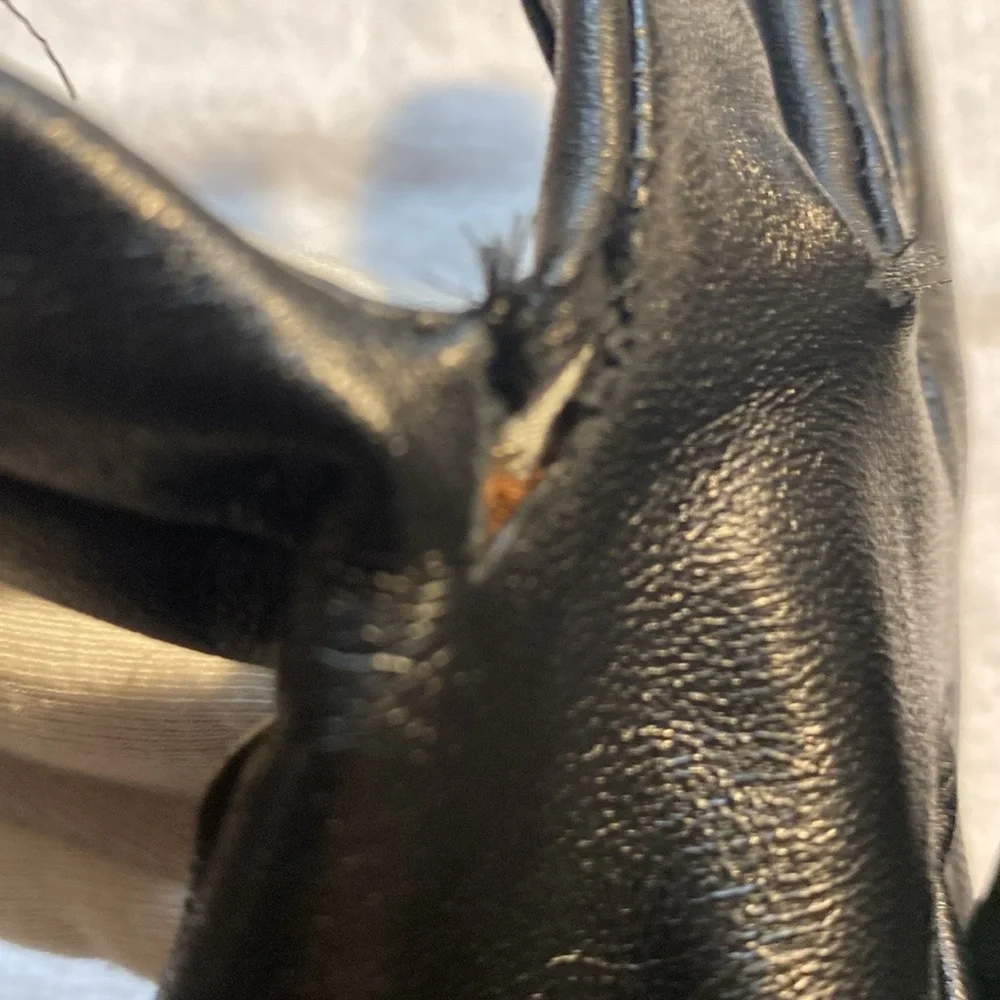 Gloves-leather-Horse bit black-cashmere lining-NEW Custom made size SMALL